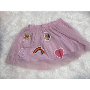 Piccolina Tulle Appliqué Skirt Unity Peace Rainbow Light Pink Size 6 Heart